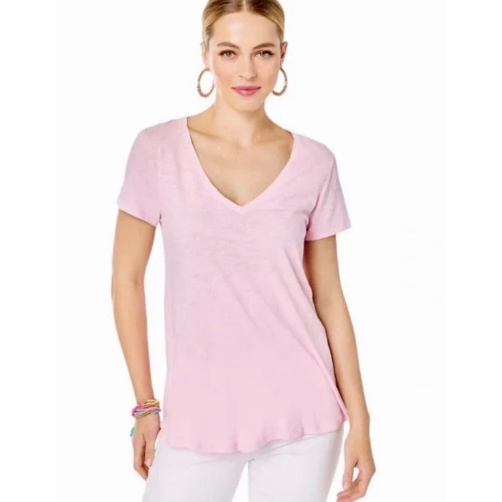 Lilly Pulitzer Etta V-Neck Top Paradise Tint Pink Size XL
